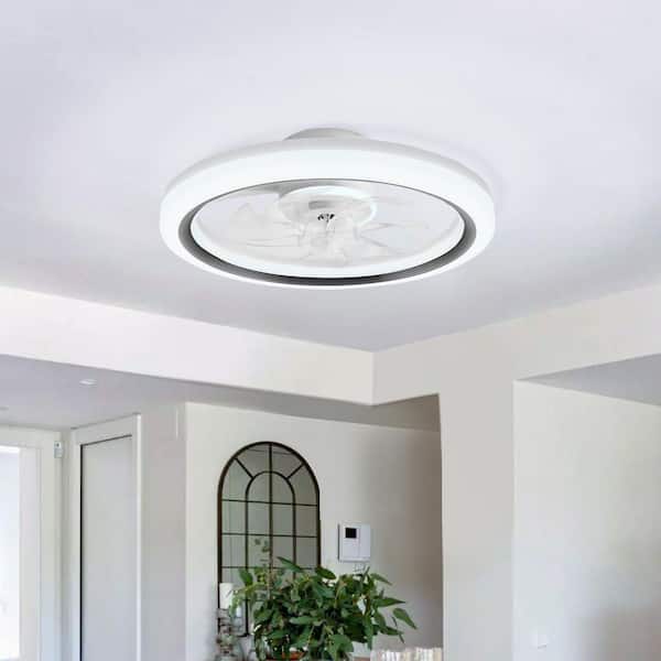 BICIK 20 in. Dimmable LED Indoor White Low Profile Flush Mount Ceiling Fan with Remote Control