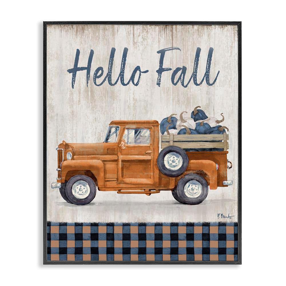 Hello Fall Plaid Pumpkin Truck by Paul Brent Black Framed Graphic Travel Art Print 30 in. x 24 in. price history on PriceWatchPro