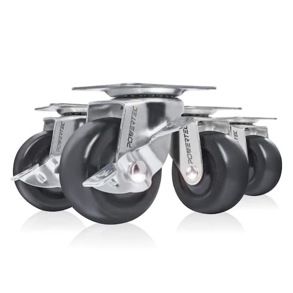 POWERTEC 2 in. Low Profile Rubber Swivel Plate Casters (4-Pack)