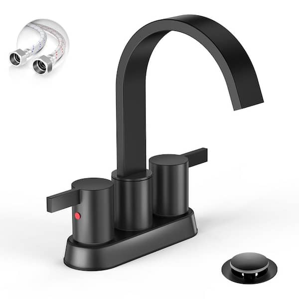 Unbranded Matte Black 4 in. 2 Handle Centerset Bathroom Sink Faucet, 2 or 3 Holes Waterfall Bathroom Faucet with 360 Swivel Spout