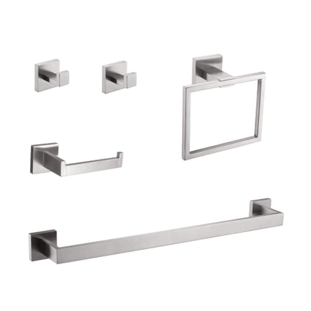 5-Piece Bathroom Hardware Set with Towel Bar, Ring, Hook, Holder and Paper 