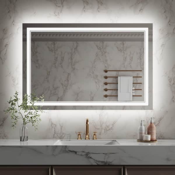 48 in. W x 32 in. H Rectangular Frameless Crystal Clear Wall-Mounted LED Bathroom Vanity Mirror in White