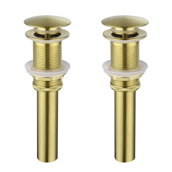 2 Pieces Bathroom Sink Drain without Overflow, Vessel Sink Lavatory Vanity Pop Up Drain Stopper, Brushed Gold
