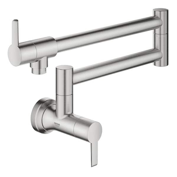 GROHE Zedra Wall Mount Pot Filler with Two Swing Joints in SuperSteel Infinity Finish