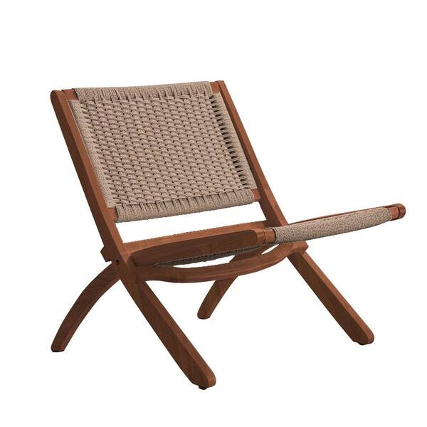 LUE BONA 22.8 in. Wide Khaki Mid-Century Folding Solid Wood Accent