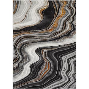 Fairmont Warren Grey 6 ft. 7 in. x 9 ft. 3 in. Retro Glam Abstract Area Rug