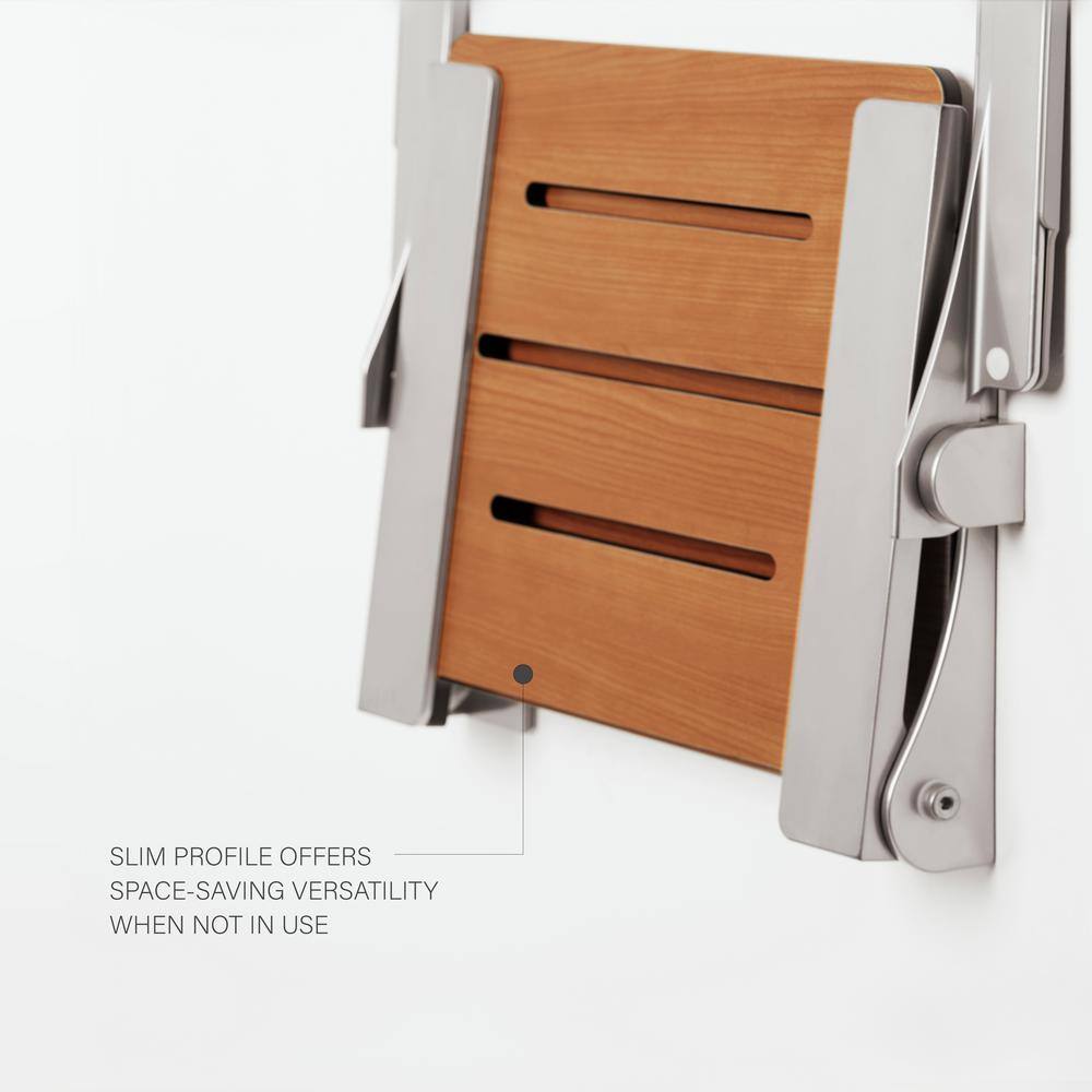 Seachrome Silhouette Teak and Silver Folding Shower Seat with Arms