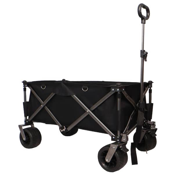 28.95 cu. ft. Black Steel Heavy Duty Utility Wagon Garden Cart Sand for Big Wheels, Adjustable Handle and Drink Holders