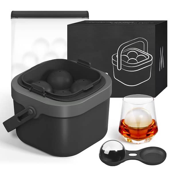 Black Clear Ice Ball Maker Mold, Whiskey Ice Cube Tray, 2.4 in. Large Round Ice Molds for Cocktail Whisky Bourbon Liquor