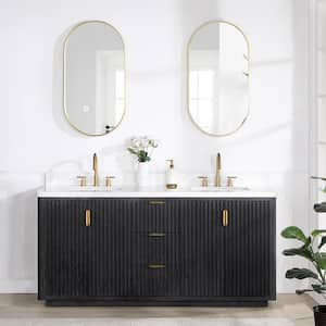 Cádiz 72 in. W x 22 in. D x 34 in. H Double Bathroom Vanity in Fir Wood Black with White Composite top and Mirror