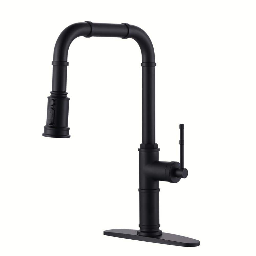 Modern Brass 3-Function Single Handle Pull-Down Sprayer Kitchen Faucet with Deckplate in Matte Black price history on PriceWatchPro