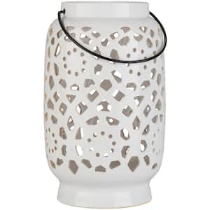 Kimba 11 in. White Ceramic Lantern