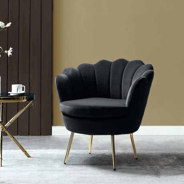 JAYDEN CREATION Fidelia Black Barrel Accent Arm Chair with Golden Base ...