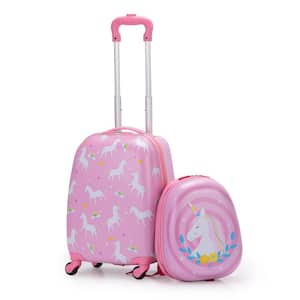 Traveling Suitcase with 12 in. Toddler Backpack and 16 in. Rolling Trolley Pink Unicorn