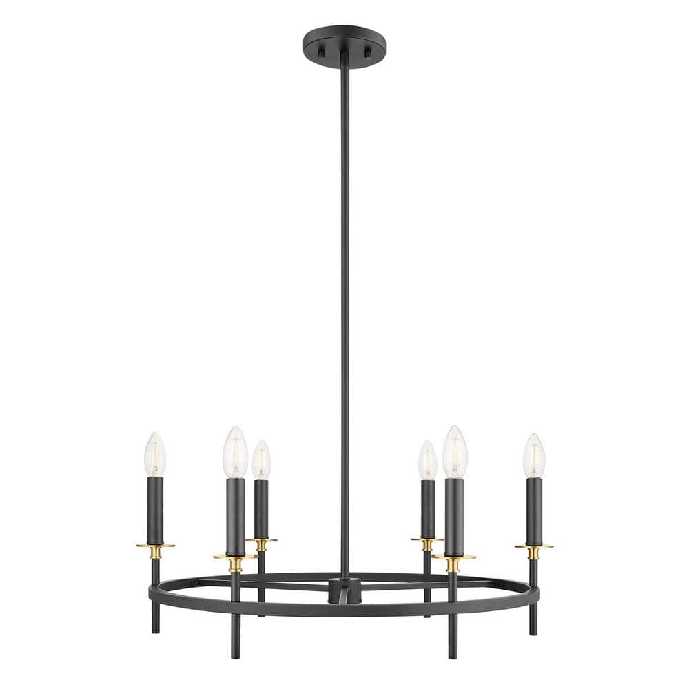 25 in. W x 9 in. H 6-Light Matte Black and Natural Brass Transitional Chandelier price history on PriceWatchPro