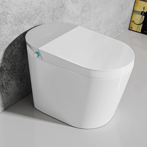 Mason Elongated Smart Bidet Toilet 1.28 GPF in White and Grey with Auto Flush, Heated Seat, Warm Air and Remote Control