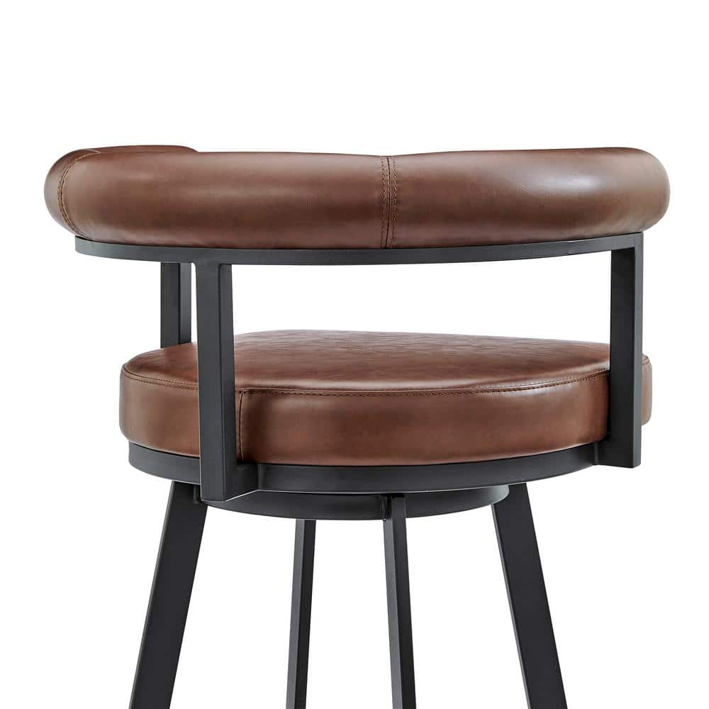 Nolagam 34'' Brown Faux Leather and Metal Swivel Counter Stool