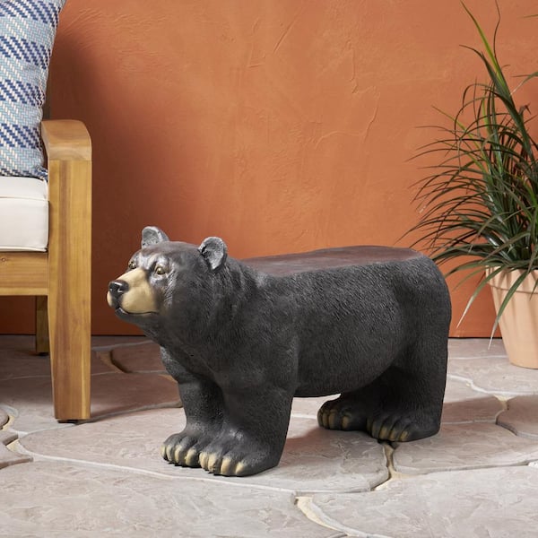Noble House Hargis  in. 1-Person Matte Black Bear Stone Outdoor Bench  107020 - The Home Depot