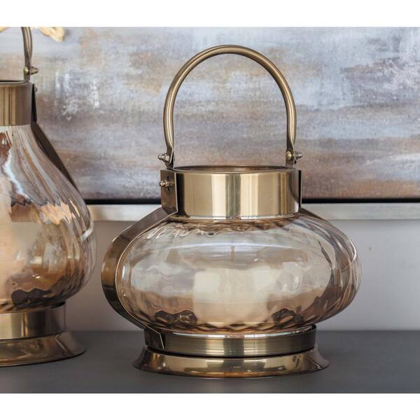 Litton Lane 12 in. Bronze-Finished Stainless Steel and Glass Candle Holder