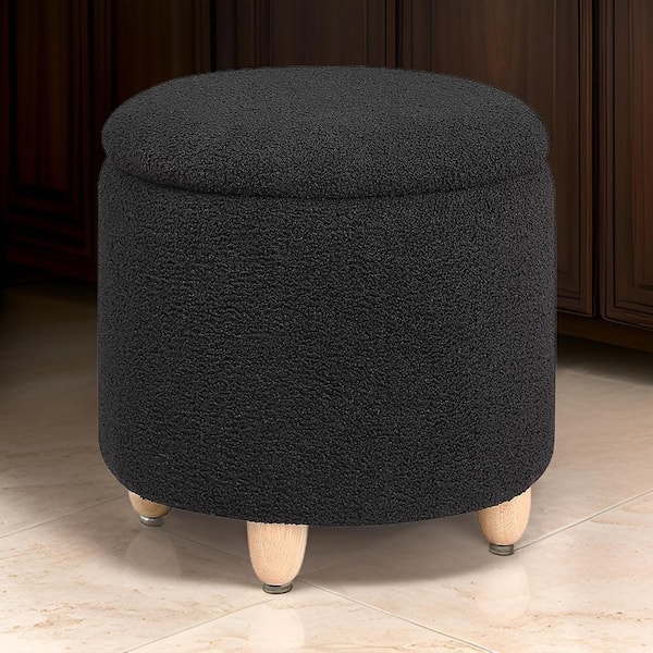 Benjara Black and Brown Foam Round Storage Ottoman Medium