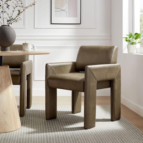Daven Fully Upholstered Vegan Leather Dining Chair in Mushroom