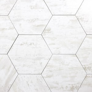 French Country Hexagon 8 in. x 8 in. Matte Birchwood White and Gray Glass Wood Look Wall Tile (24 sq. ft./Case)