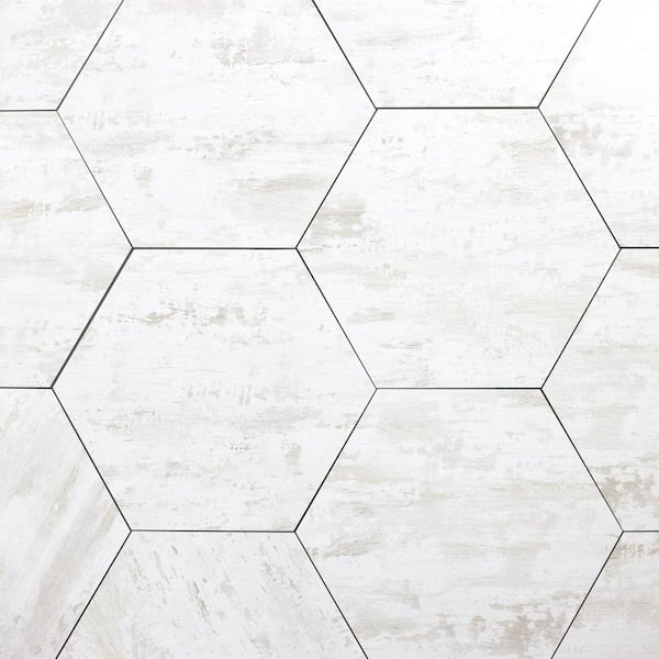 ABOLOS French Country Hexagon 8 in. x 8 in. Matte Birchwood White and Gray Glass Wood Look Wall Tile (24 sq. ft./Case)