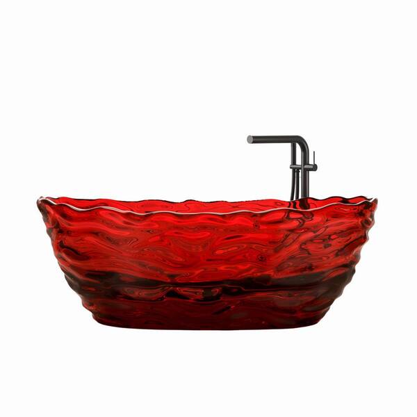 Vanity Art 69 in. x 30 in. Freestanding Oval Soaking Stone Resin Bathtub in Pure Resin Red with Polished Chrome Pop Up Drain