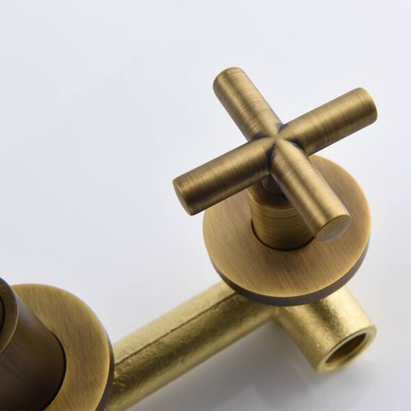 Double Cross Handles Wall Mounted Bathroom Faucet in Bronze