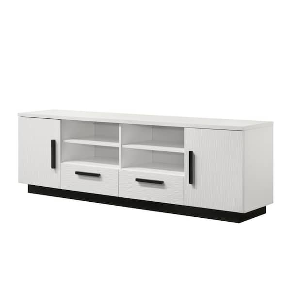 Benjara White and Black TV Stand Fits TVs up to 65.5 to 70.5 in. with 4-Shelves, 2-Drawers and 2 Cabinets