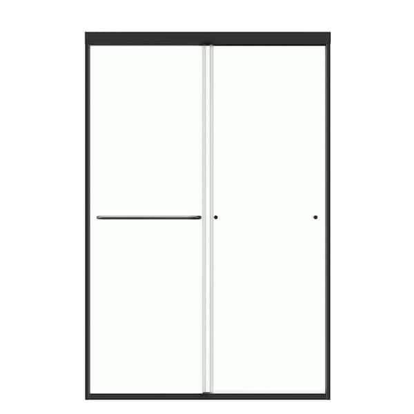 48 in. W x 72 in. H Sliding Framed Shower Door in Matte Black Finish with Clear Glass
