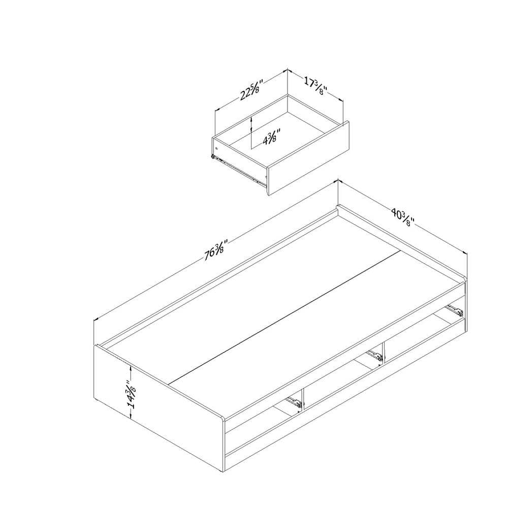 Soft Gray Twin Wood Captain's Bed with Storage Drawers
