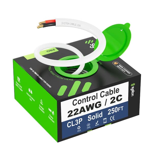 250 ft. 22/2 White CMP/CL3P Solid Copper Fire Security Sound Alarm Control Cable Wire UV Resistant UL/ETL Indoor/Outdoor