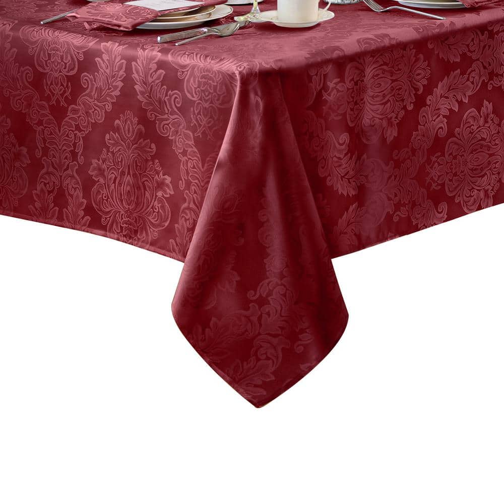 60 in. W x 84 in. L Oblong Burgundy Barcelona Damask Fabric Tablecloth