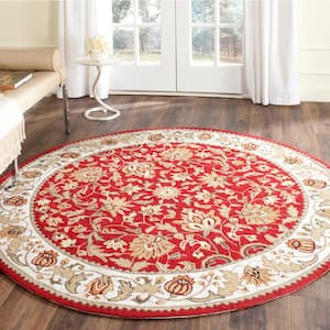 Easy Care Red/Ivory 6 ft. x 6 ft. Round Border Area Rug
