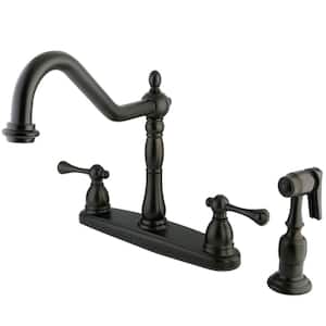 English Vintage 2-Handle Deck Mount Centerset Kitchen Faucets with Side Sprayer in Oil Rubbed Bronze