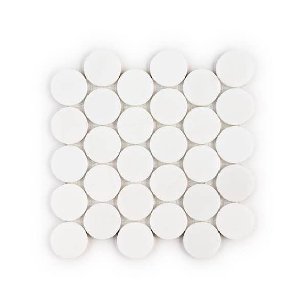 Olympus Round Thassos White 11 in. x 11 in. Penny Polished Marble Wall and Floor Mosaic Tile (8.98 sq. ft./Case)