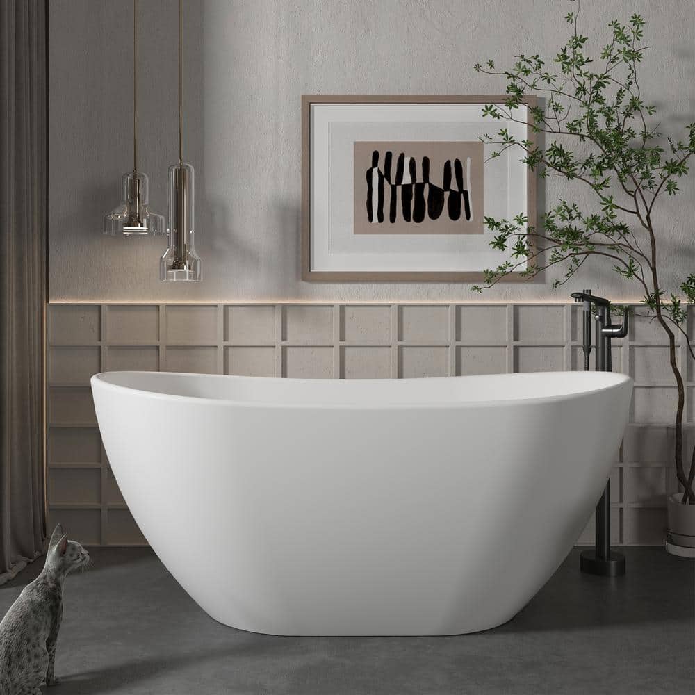 71.46'' Matte White Solid Surface Freestanding Soaking Bathtub