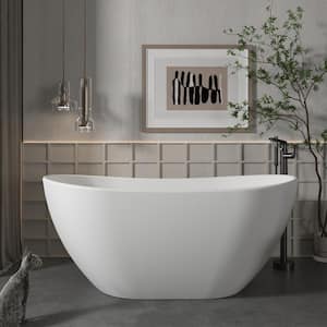 71 in. x 32 in. Soaking Bathtub Solid Surface Stone Bathtub with Center Drain in Matte White