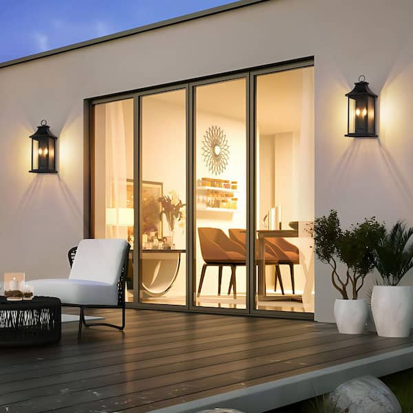 22 in. Tall 2-Light Black Outdoor Hardwired Wall Lantern Scone Exterior Wall Light with No Bulbs Included (2-Pack)