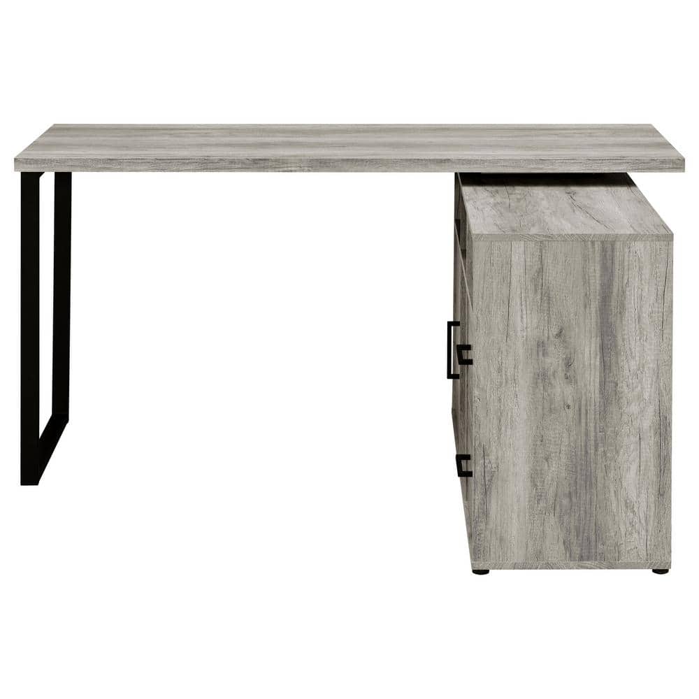 Grey Driftwood L-Shape Desk with Storage and Filing Cabinet