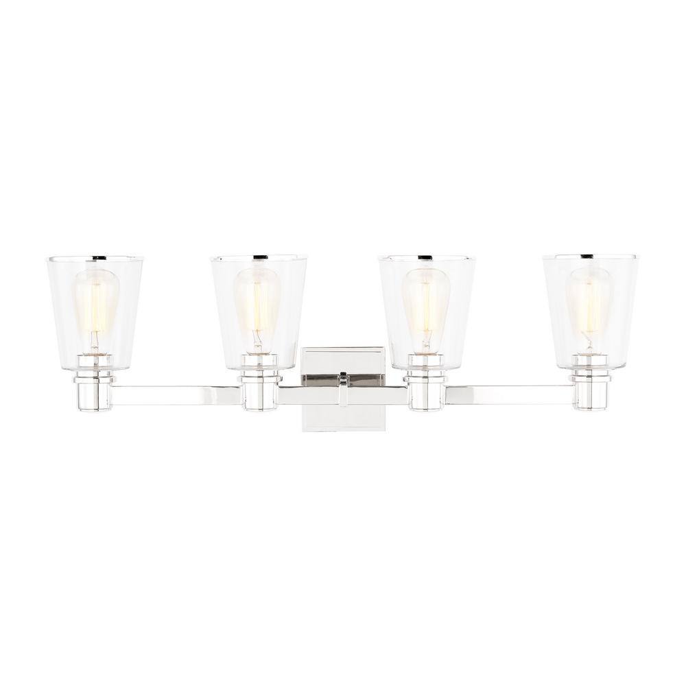 Polished Nickel 4-Light Dimmable Vanity Light with Clear Glass Shades