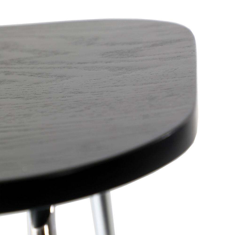 Melrose Black Wood Saddle Style Counter Stools with Chrome Iron Base, Set of 2