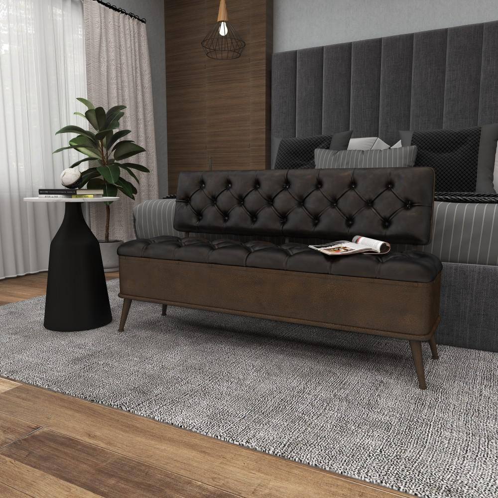 Bronze Tufted Faux Leather Industrial Storage Bench