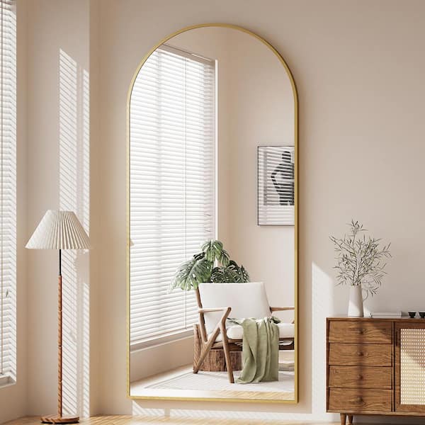 WILLOTED Gold 32 in. W x 70 in. H Arched Aluminum Framed Full Length Floor Mirror