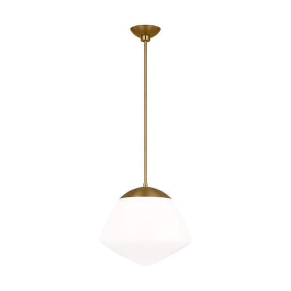 Generation Lighting Milne Small 1-Light Burnished Brass Modern Pendant Light with White Milk Glass Shade