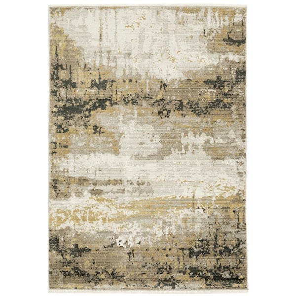 AVERLEY HOME Brooker Gold/Black 8 ft. x 11 ft. Distressed Marbled Abstract Recycled PET Yarn Indoor Area Rug
