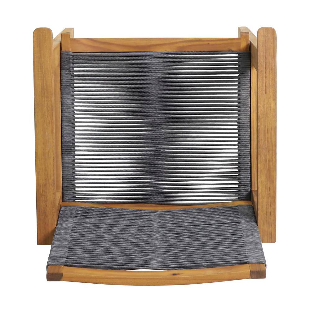 Set of 2 Teak and Dark Gray Rope Outdoor Dining Chairs