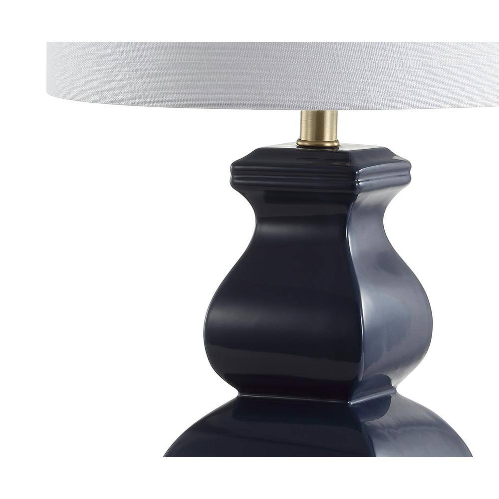 Navy and Gold Ceramic LED Table Lamp with Linen Shade