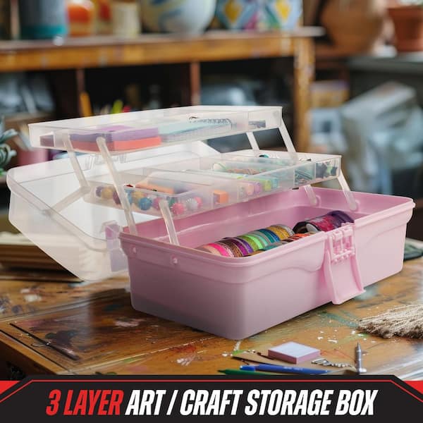 Stalwart 14 in. L x 7.87 in. W Plastic Tackle Box Organizer, Pink